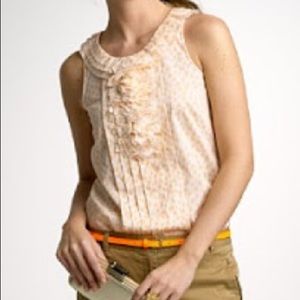 J. Crew Cream and Orange Sleeveless Ruffle Cheetah Shell Blouse